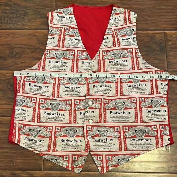 Vintage Budweiser Beer Red White Allover Print Reversible Button Closure Vest - Picture 6 of 11